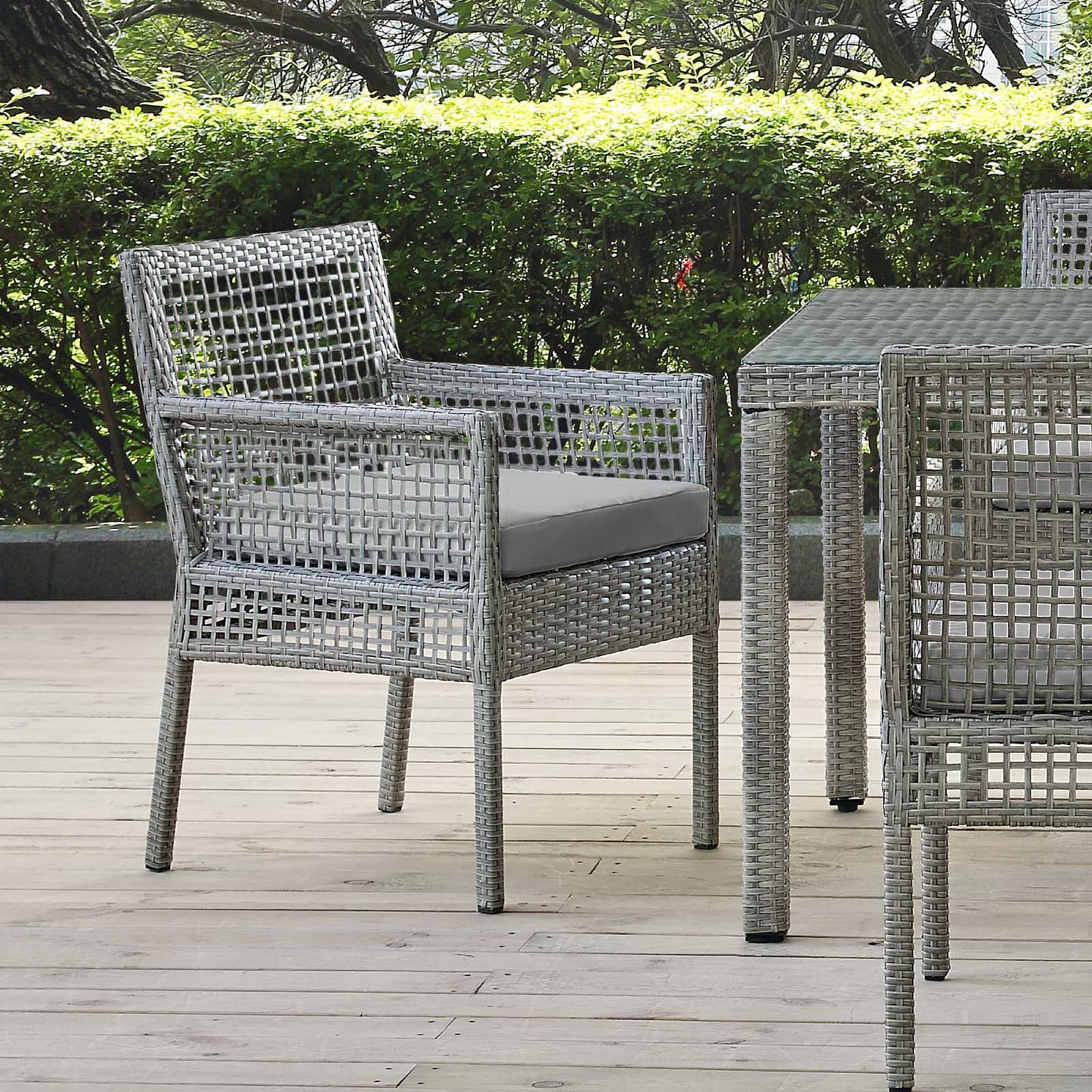 Aura Outdoor Patio Wicker Rattan Dining Armchair (Gray / Gray) by Modway Outdoor Patio Dining Armchair Set Modway 