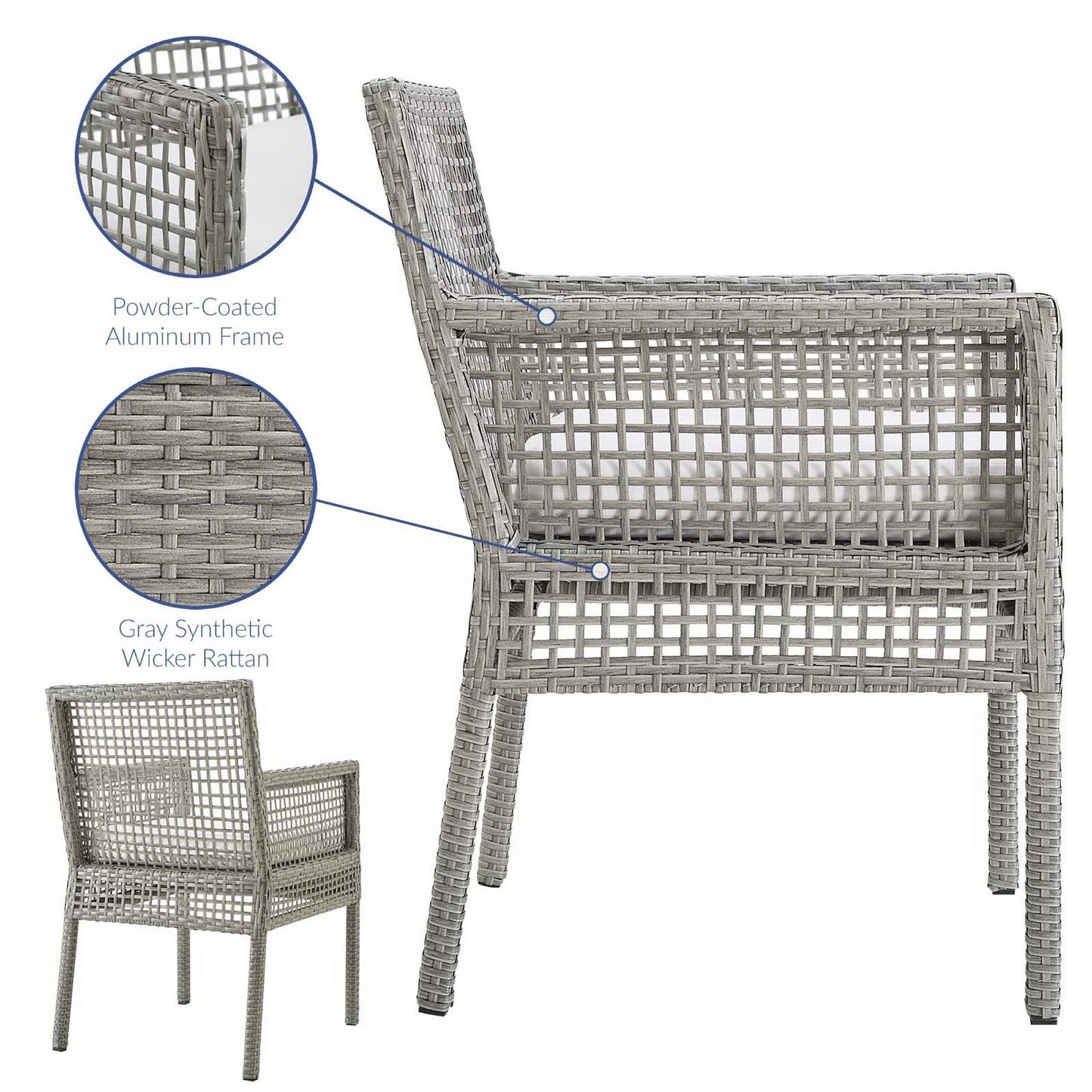 Aura 7 Piece Outdoor Patio Wicker Rattan Dining Set in Gray White by Modway (3560)