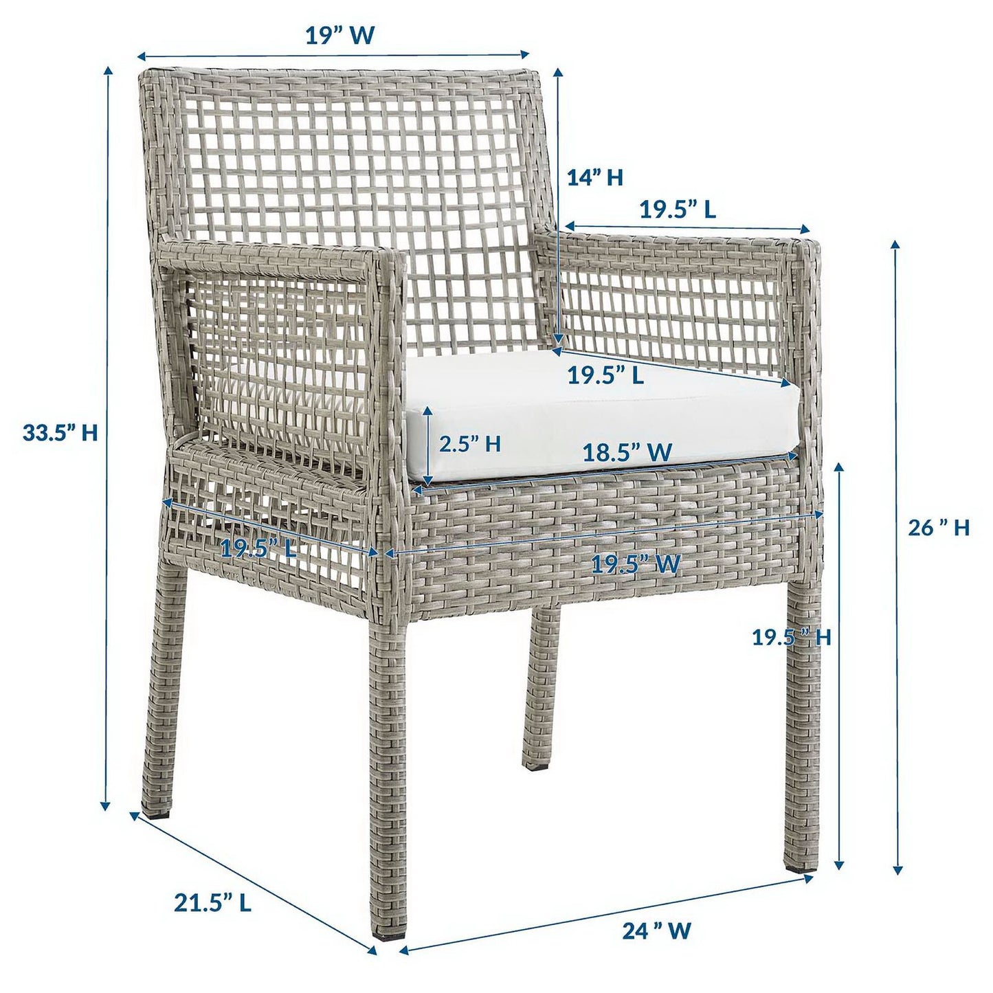 Aura 7 Piece Outdoor Patio Wicker Rattan Dining Set in Gray White by Modway (3560)