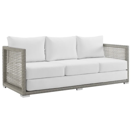 Aura Outdoor Patio Wicker Rattan Sofa (Gray / White) by Modway Outdoor Sofa Modway 