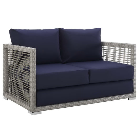Aura Outdoor Patio Wicker Rattan Loveseat in Gray Navy by Modway (2924)