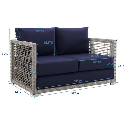 Aura Outdoor Patio Wicker Rattan Loveseat in Gray Navy by Modway (2924)
