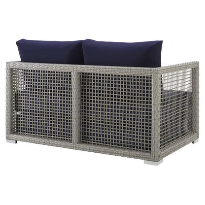 Aura Outdoor Patio Wicker Rattan Loveseat in Gray Navy by Modway (2924)