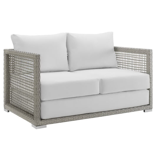 Aura Outdoor Patio Wicker Rattan Loveseat (Gray / White) by Modway Outdoor Loveseat Modway 
