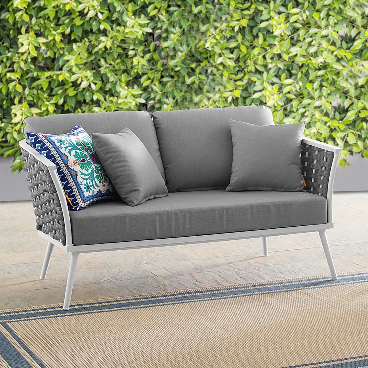 Stance Outdoor Patio Aluminum Loveseat in White Gray by Modway (3019)