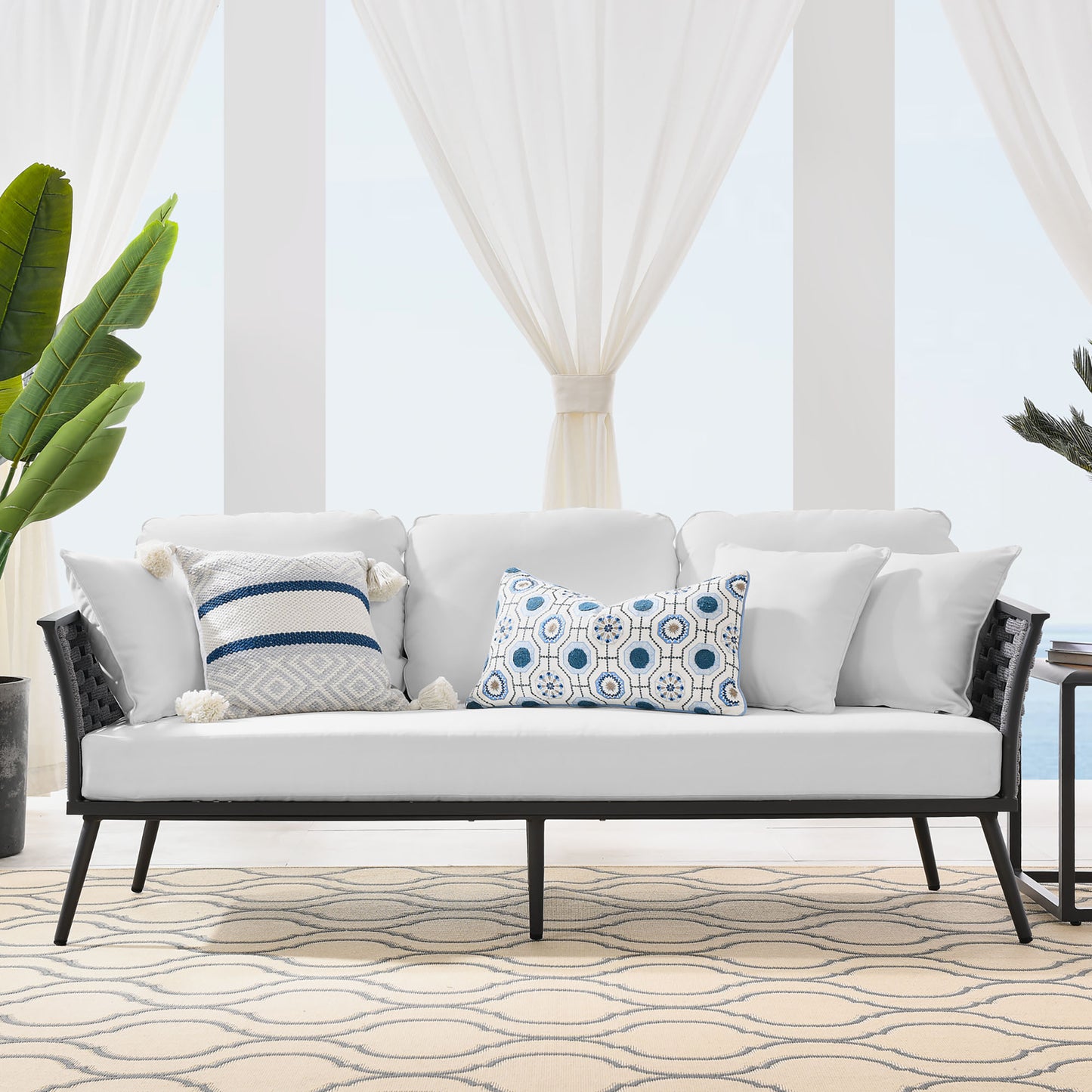 Stance Outdoor Patio Aluminum Sofa in Gray White by Modway (3020)