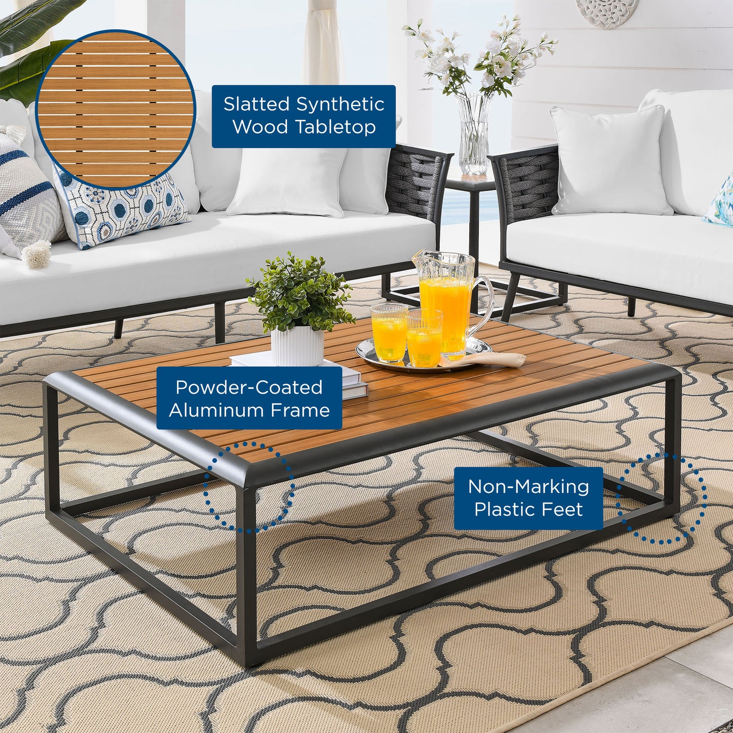 Stance Outdoor Patio Aluminum Coffee Table in Gray Natural by Modway (3021)