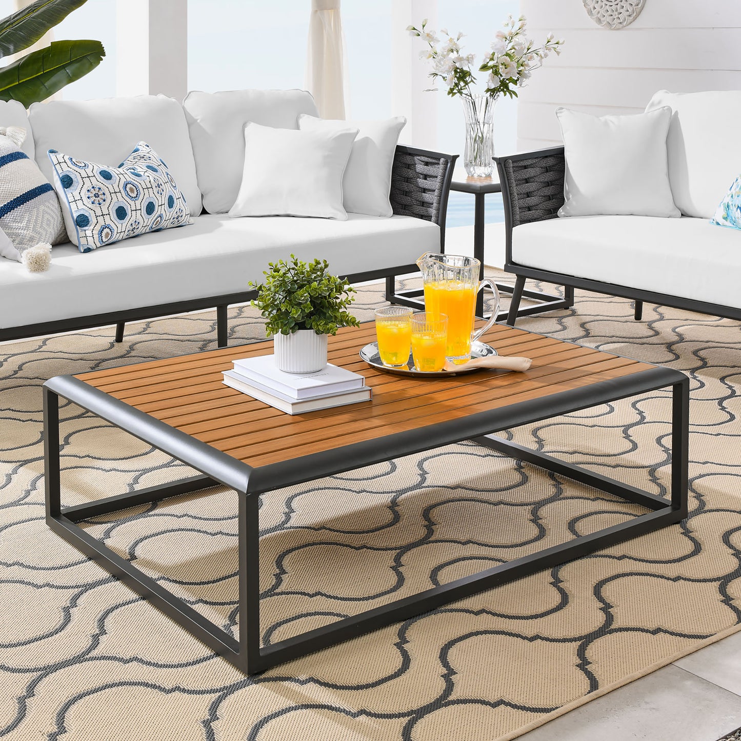 Stance Outdoor Patio Aluminum Coffee Table in Gray Natural by Modway (3021)
