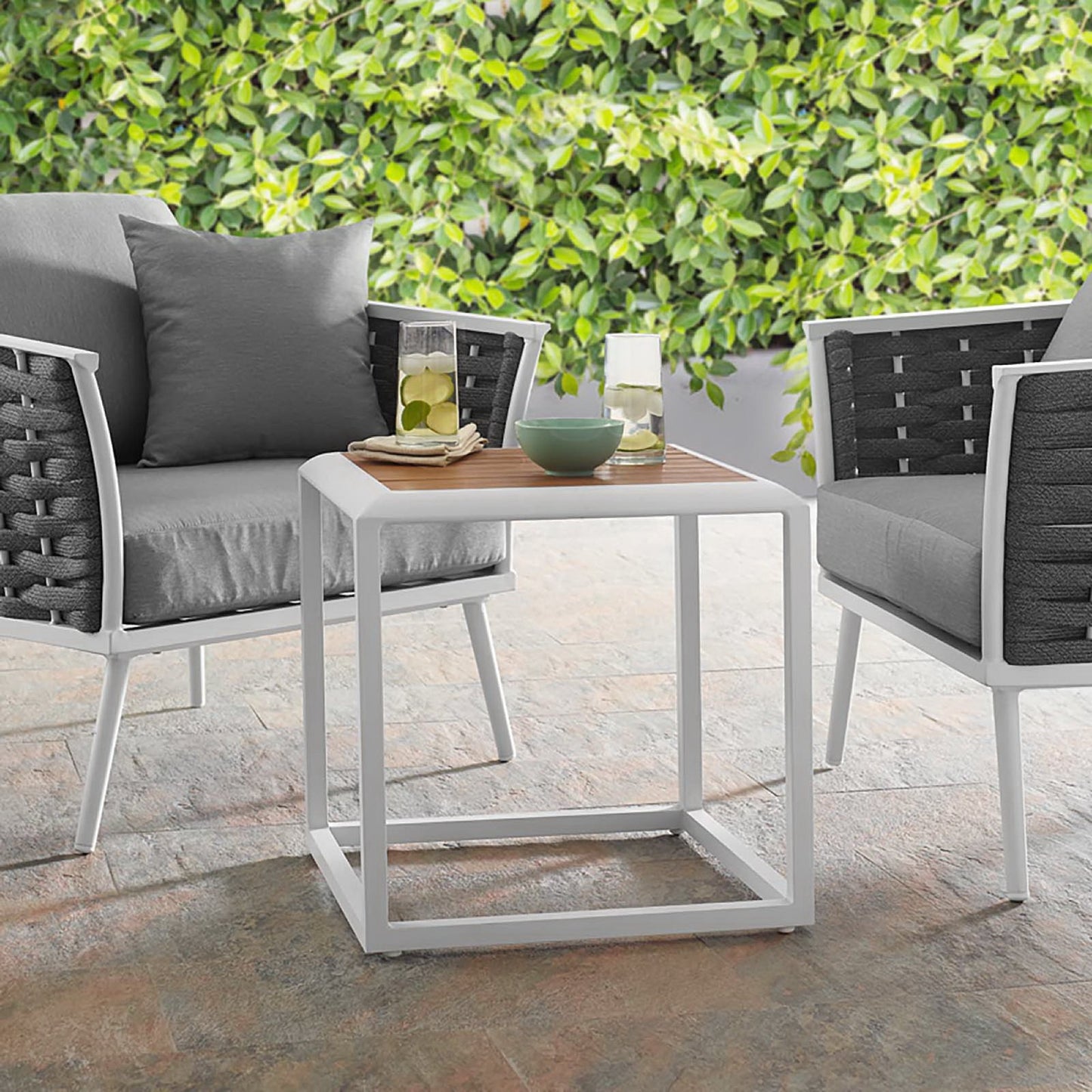 Stance Outdoor Patio Aluminum Side Table in White Natural by Modway (3022)