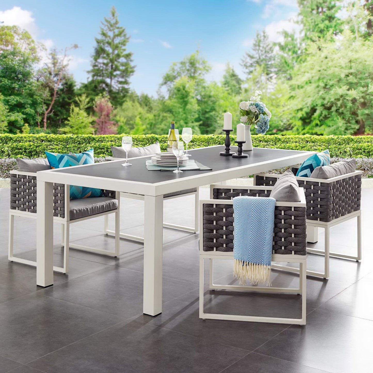 Stance 90.5" Outdoor Patio Aluminum Dining Table in White Gray by Modway (3052)