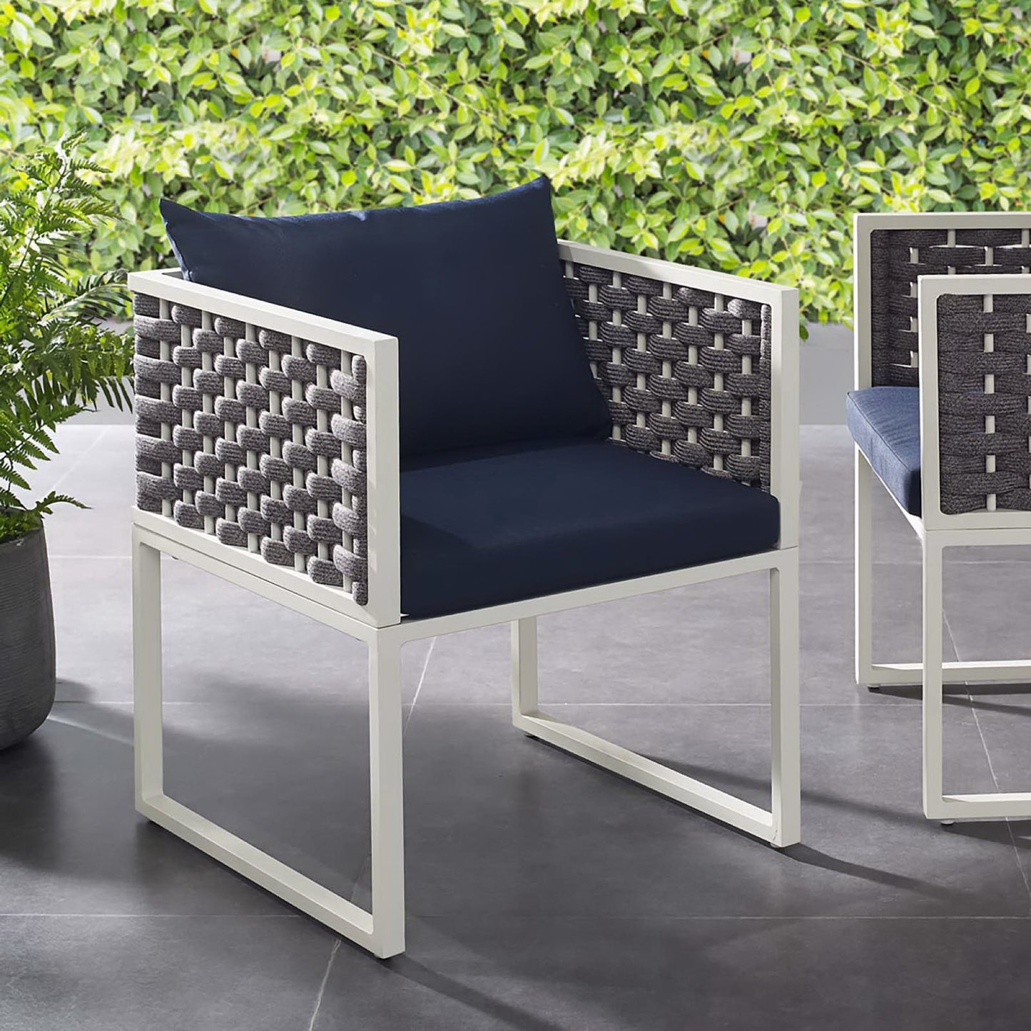 Stance Outdoor Patio Aluminum Dining Armchair in White Navy by Modway (3053)