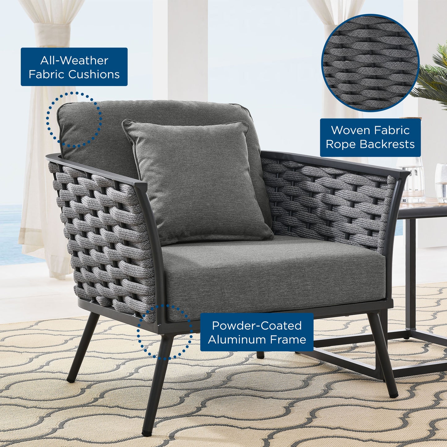 Stance Outdoor Patio Aluminum Armchair in Gray Charcoal by Modway (3054)