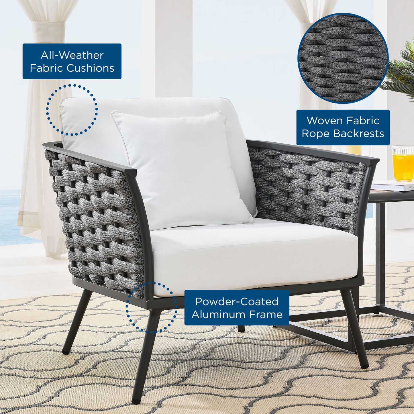 Stance Outdoor Patio Aluminum Armchair in Gray White by Modway (3054)
