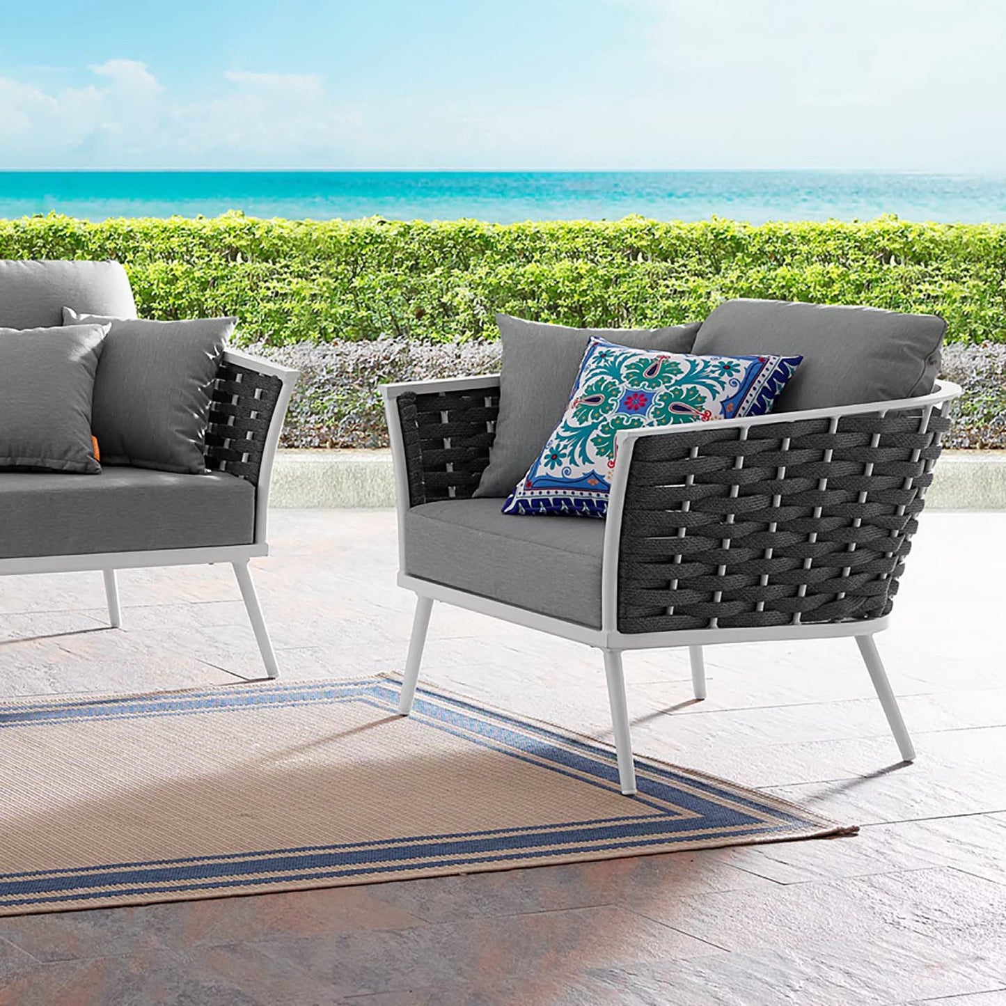 Stance Outdoor Patio Aluminum Armchair in White Gray by Modway (3054)