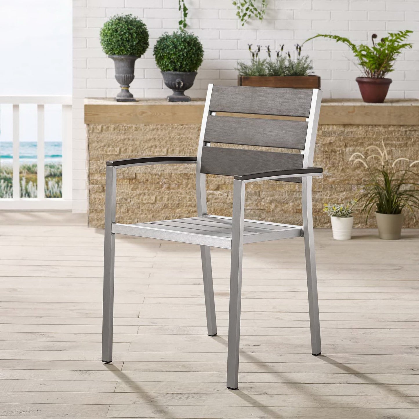 Shore Outdoor Patio Aluminum Dining Armchair in Silver Gray by Modway (3130)