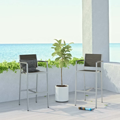 Shore Outdoor Patio Aluminum Bar Stool with Armrests (Set of 2) in Silver Gray by Modway