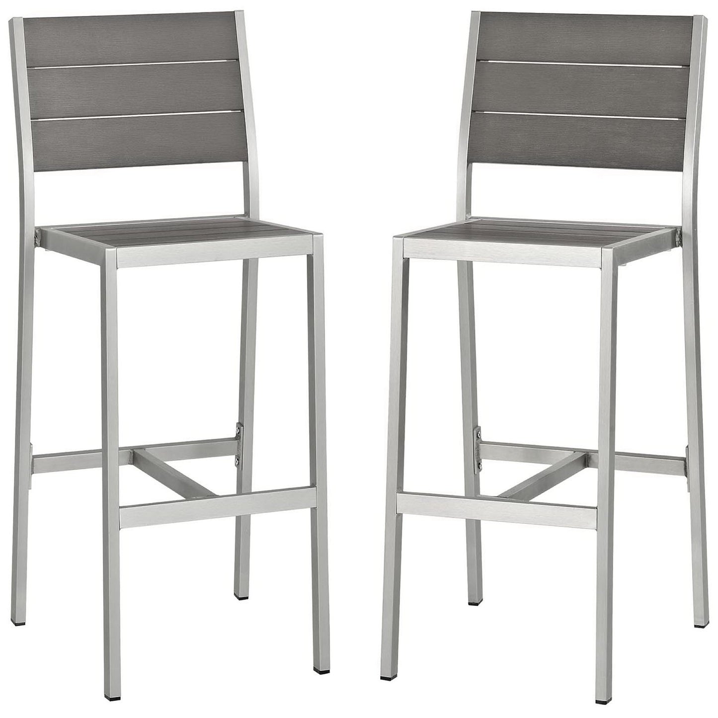 Shore Outdoor Patio Aluminum Armless Bar Stool (Set of 2) in Silver Gray by Modway