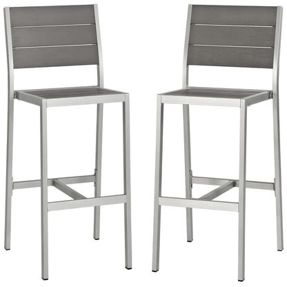 Shore Outdoor Patio Aluminum Armless Bar Stool (Set of 2) in Silver Gray by Modway