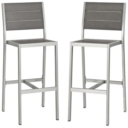 Shore Outdoor Patio Aluminum Armless Bar Stool (Set of 2) in Silver Gray by Modway