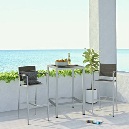 Shore 3 Piece Outdoor Patio Aluminum Pub Set in Silver Gray by Modway