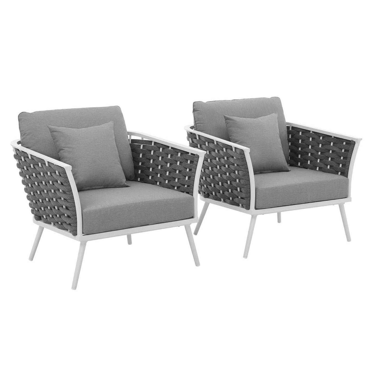 Stance Outdoor Patio Aluminum Armchair Set of 2 in White Gray by Modway (3162)