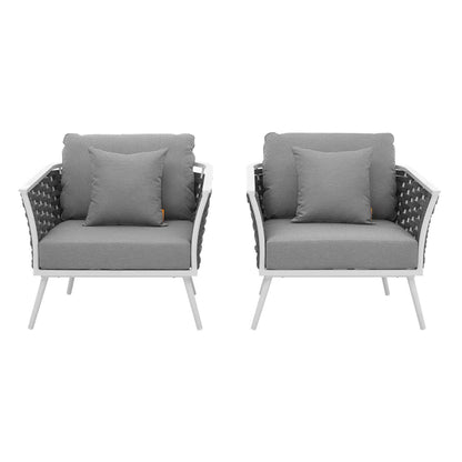 Stance Outdoor Patio Aluminum Armchair Set of 2 in White Gray by Modway (3162)