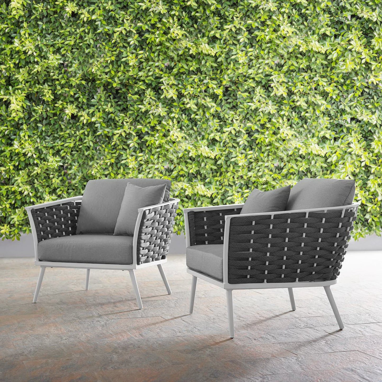 Stance Outdoor Patio Aluminum Armchair Set of 2 in White Gray by Modway (3162)