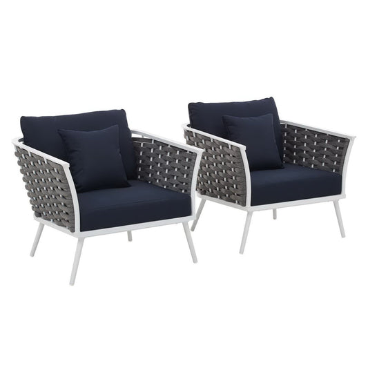Stance Outdoor Patio Aluminum Armchair Set of 2 in White Navy by Modway (3162)