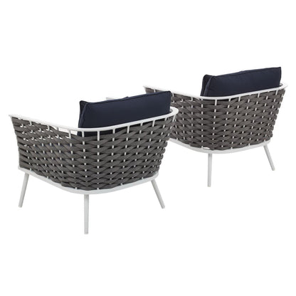 Stance Outdoor Patio Aluminum Armchair Set of 2 in White Navy by Modway (3162)