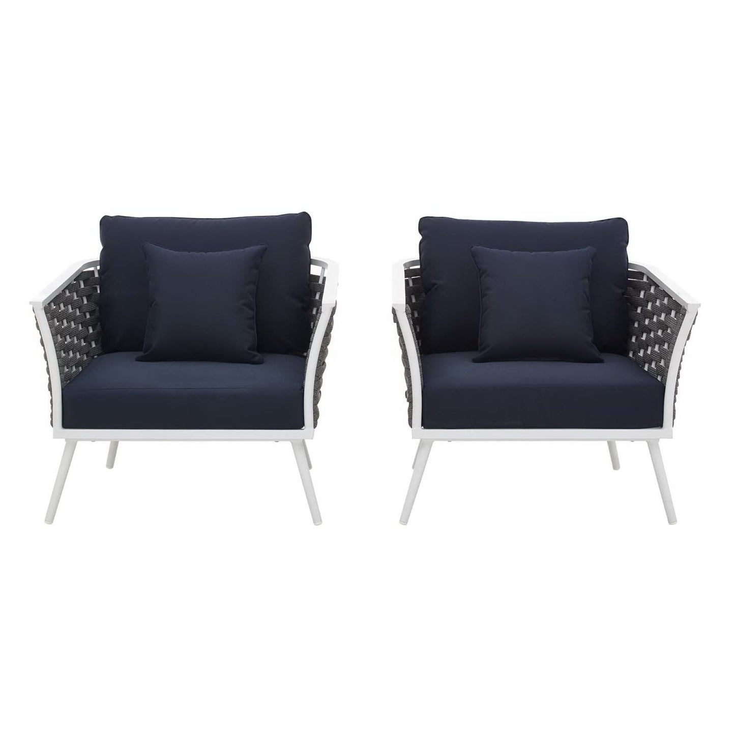 Stance Outdoor Patio Aluminum Armchair Set of 2 in White Navy by Modway (3162)