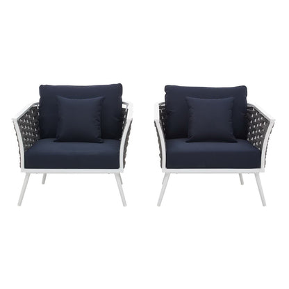 Stance Outdoor Patio Aluminum Armchair Set of 2 in White Navy by Modway (3162)