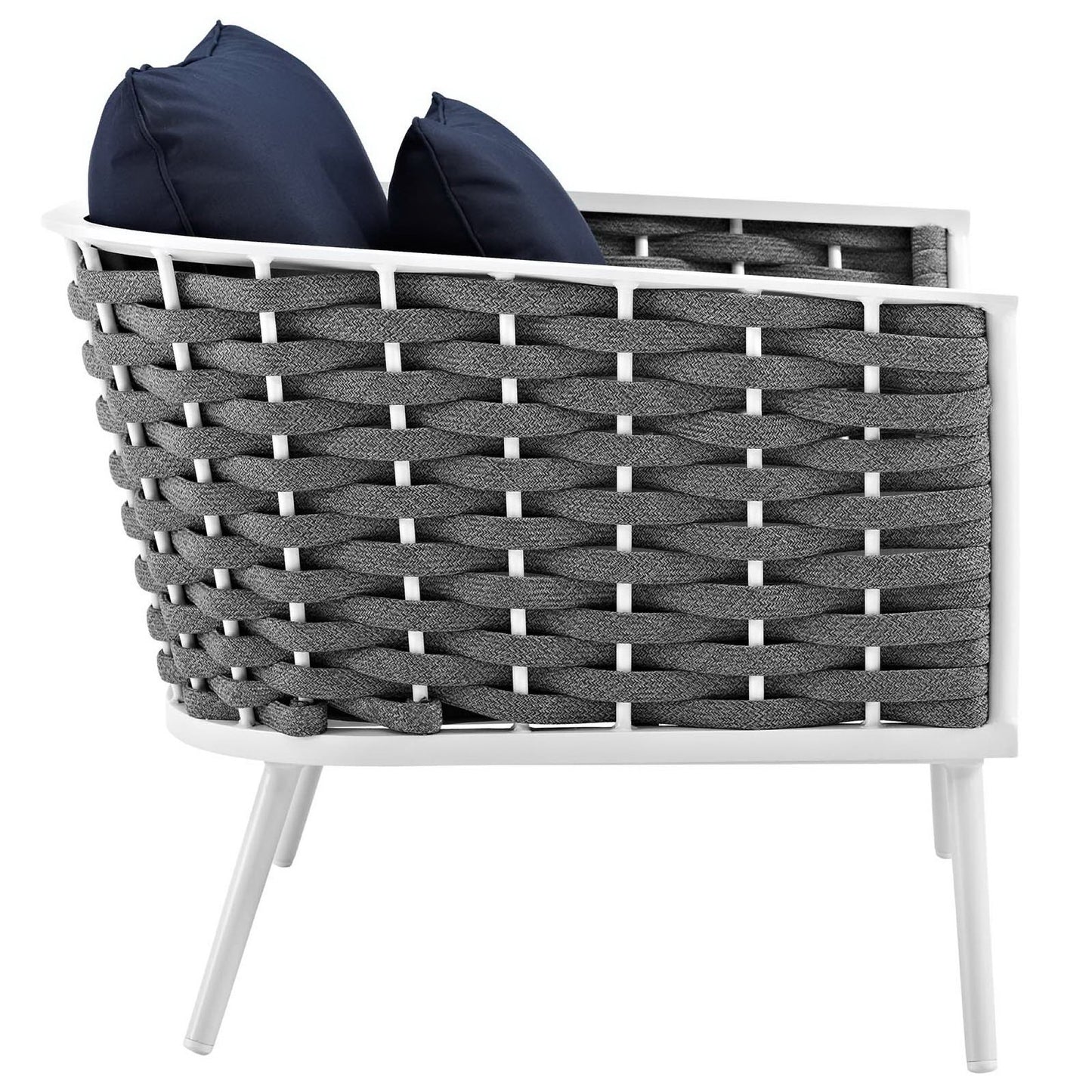 Stance Outdoor Patio Aluminum Armchair Set of 2 in White Navy by Modway (3162)
