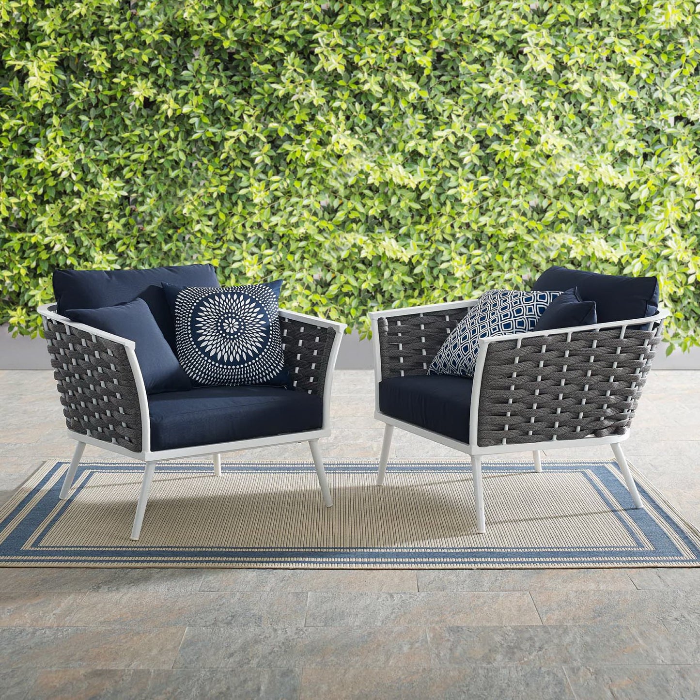 Stance Outdoor Patio Aluminum Armchair Set of 2 in White Navy by Modway (3162)