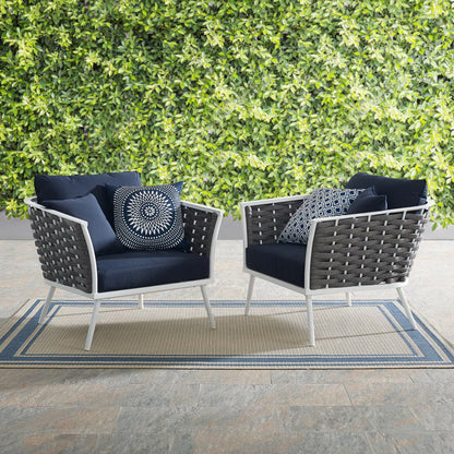 Stance Outdoor Patio Aluminum Armchair Set of 2 in White Navy by Modway (3162)