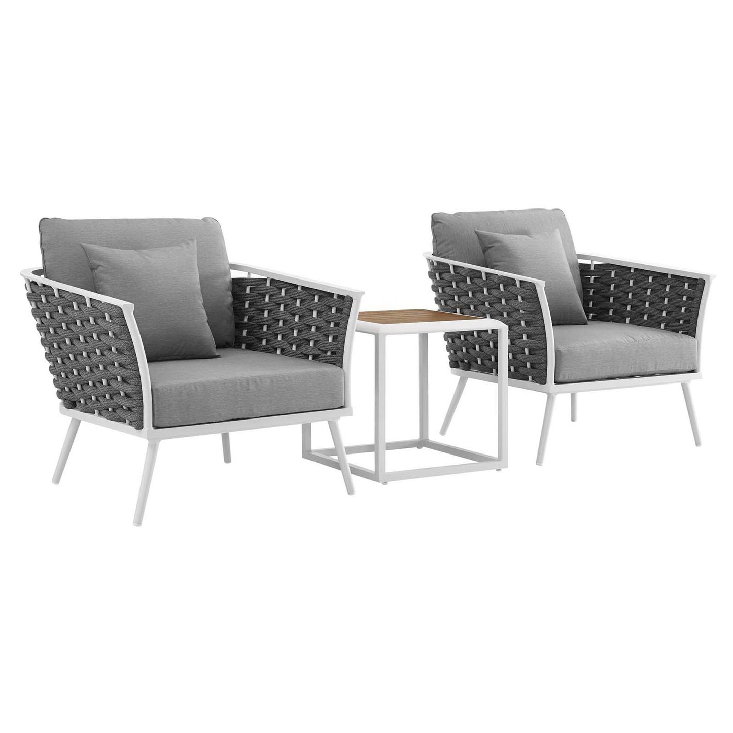 Stance 3 Piece Outdoor Patio Aluminum Sectional Sofa Set in White Gray by Modway (3163)