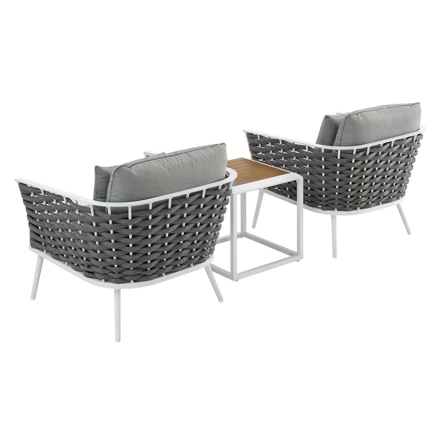 Stance 3 Piece Outdoor Patio Aluminum Sectional Sofa Set in White Gray by Modway (3163)