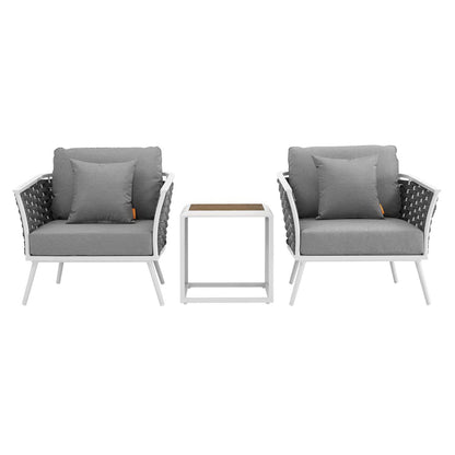 Stance 3 Piece Outdoor Patio Aluminum Sectional Sofa Set in White Gray by Modway (3163)