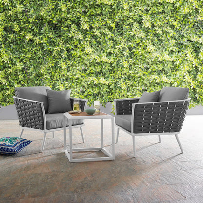 Stance 3 Piece Outdoor Patio Aluminum Sectional Sofa Set in White Gray by Modway (3163)