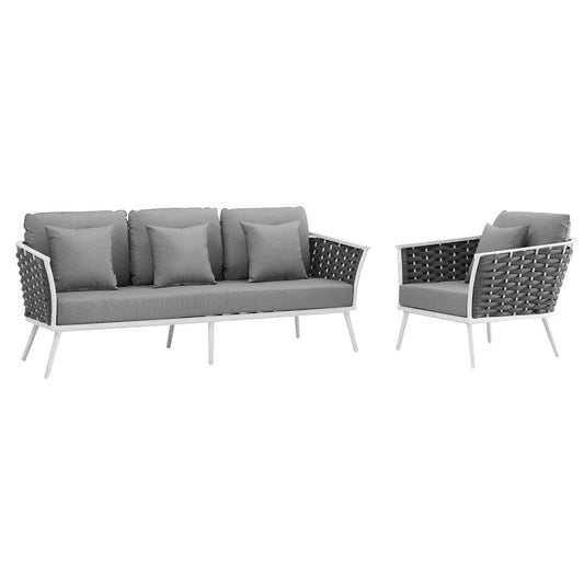 Stance 2 Piece Outdoor Patio Aluminum Sectional Sofa Set in White Gray by Modway (3164)