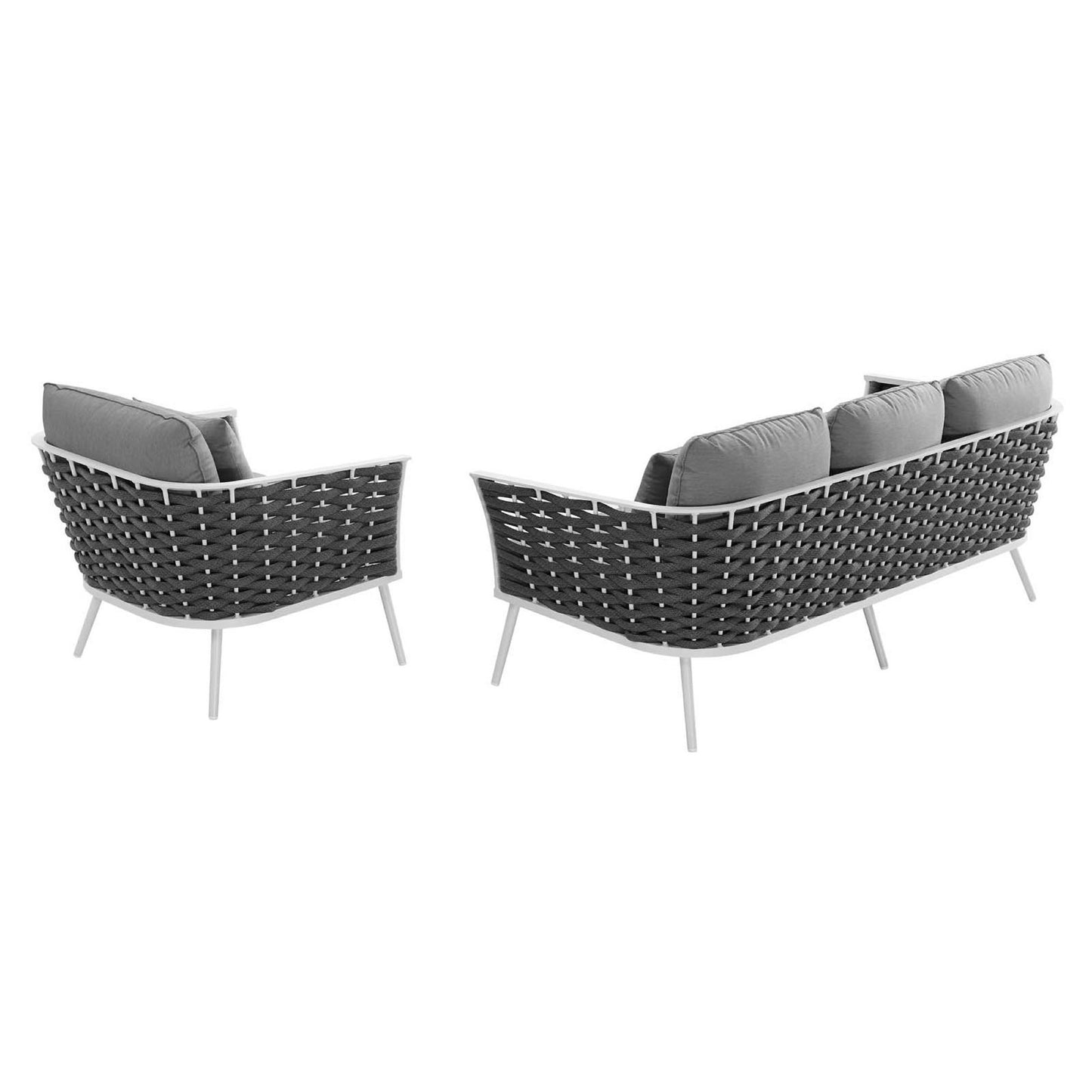Stance 2 Piece Outdoor Patio Aluminum Sectional Sofa Set in White Gray by Modway (3164)