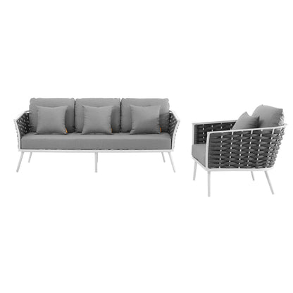 Stance 2 Piece Outdoor Patio Aluminum Sectional Sofa Set in White Gray by Modway