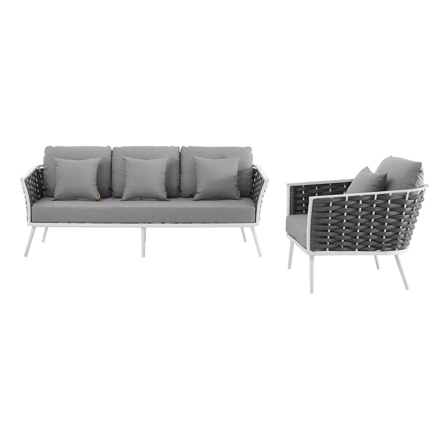 Stance 2 Piece Outdoor Patio Aluminum Sectional Sofa Set in White Gray by Modway (3164)