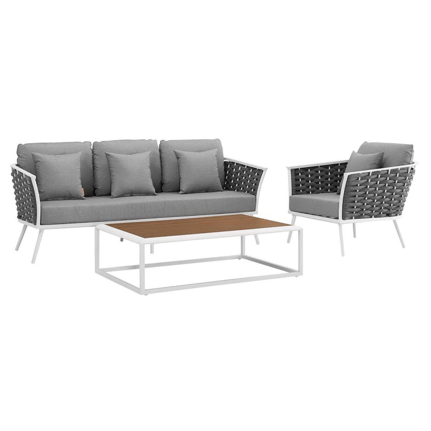 Stance 3 Piece Outdoor Patio Aluminum Sectional Sofa Set in White Gray by Modway (3166)