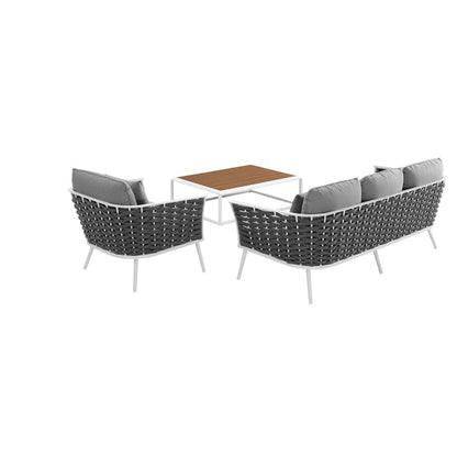 Stance 3 Piece Outdoor Patio Aluminum Sectional Sofa Set in White Gray by Modway (3166)