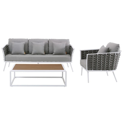 Stance 3 Piece Outdoor Patio Aluminum Sectional Sofa Set in White Gray by Modway (3166)