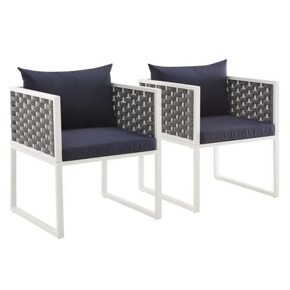 Stance Outdoor Patio Aluminum Dining Armchair Set of 2 in White Navy by Modway (3183)