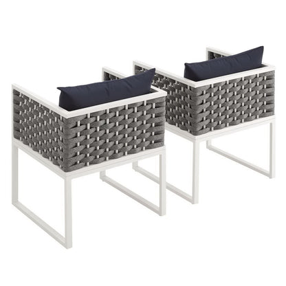 Stance Outdoor Patio Aluminum Dining Armchair Set of 2 in White Navy by Modway (3183)
