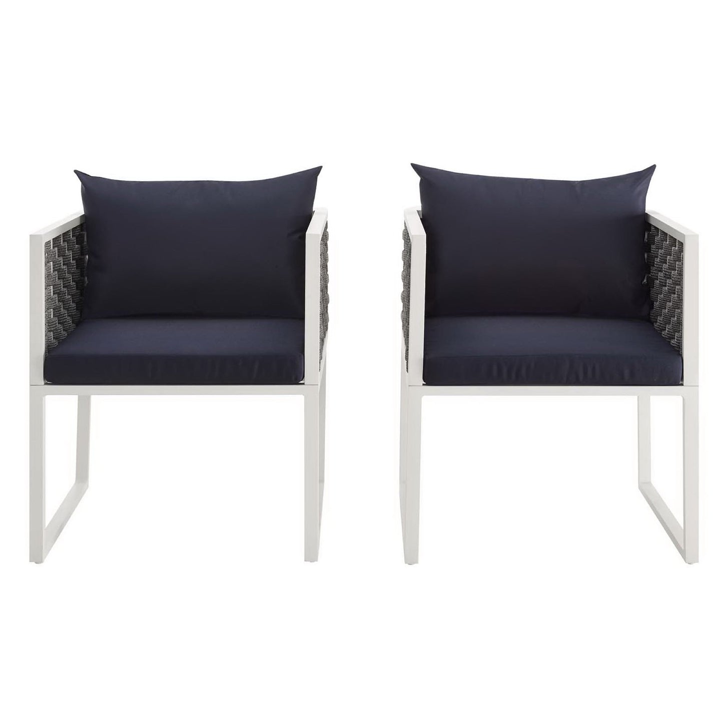 Stance Outdoor Patio Aluminum Dining Armchair Set of 2 in White Navy by Modway (3183)