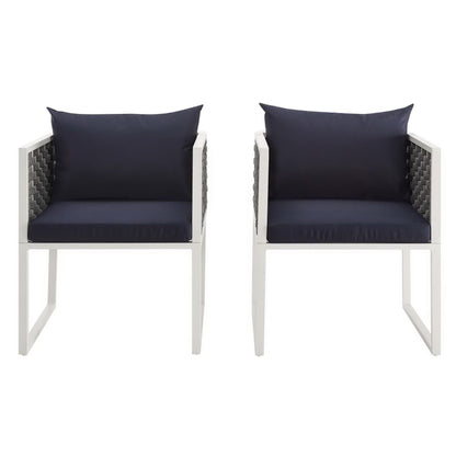 Stance Outdoor Patio Aluminum Dining Armchair Set of 2 in White Navy by Modway (3183)