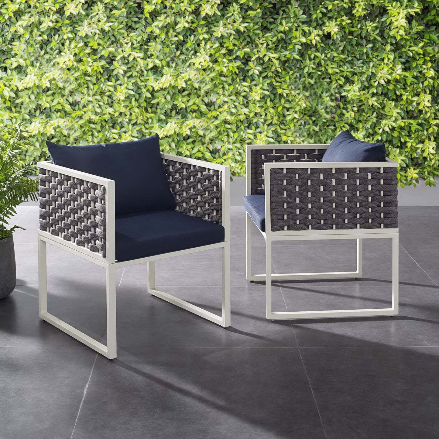 Stance Outdoor Patio Aluminum Dining Armchair Set of 2 in White Navy by Modway (3183)